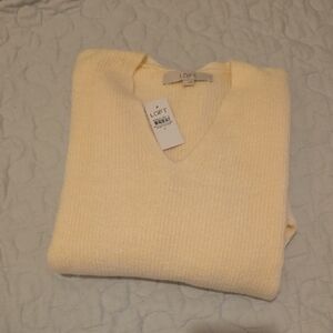 LOFT Cream V-Neck Sweater